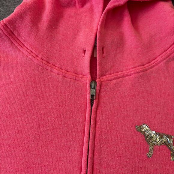 Victoria’s Secret PINK Hot Pink Sequin Bling Full Zip Hoodie Holographic - Small - Picture 11 of 13